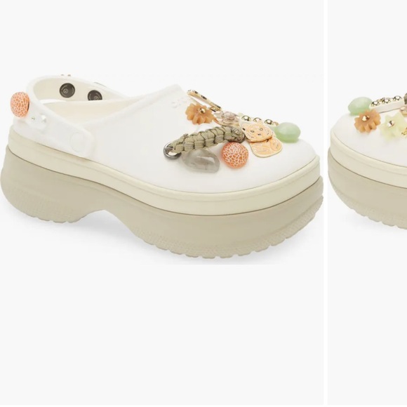 CROCS Women's Embellished White and Tan Clogs - Picture 1 of 6